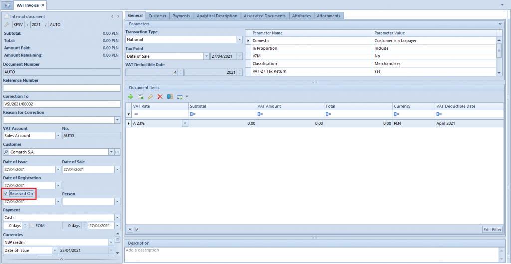 Adding VAT invoice correction – Comarch ERP Standard 2022.5 Knowledge Base