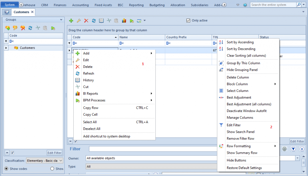 Context menu – Comarch ERP Standard 2022.5 Knowledge Base