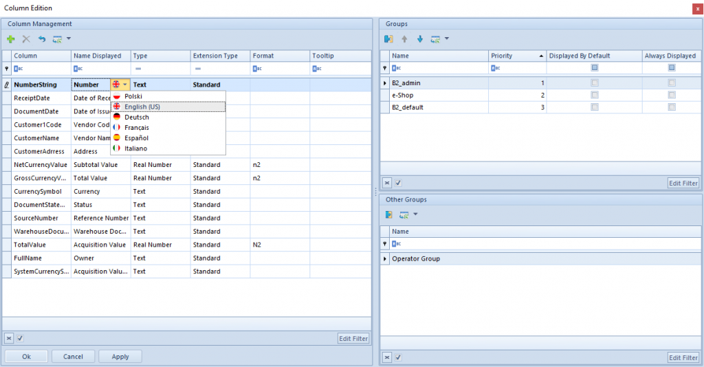 Advanced column edition – Comarch ERP Standard 2022.5 Knowledge Base