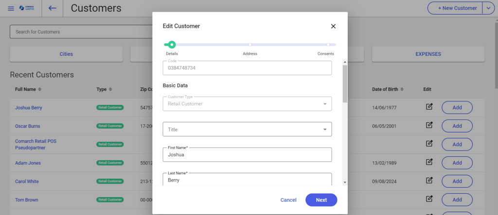 Editing a customer – Comarch webPOS 2025.0 Knowledge Base