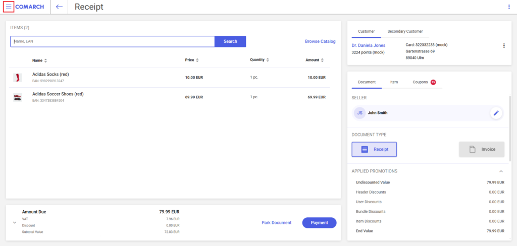 Side menu – Comarch webPOS 2025.0 Knowledge Base