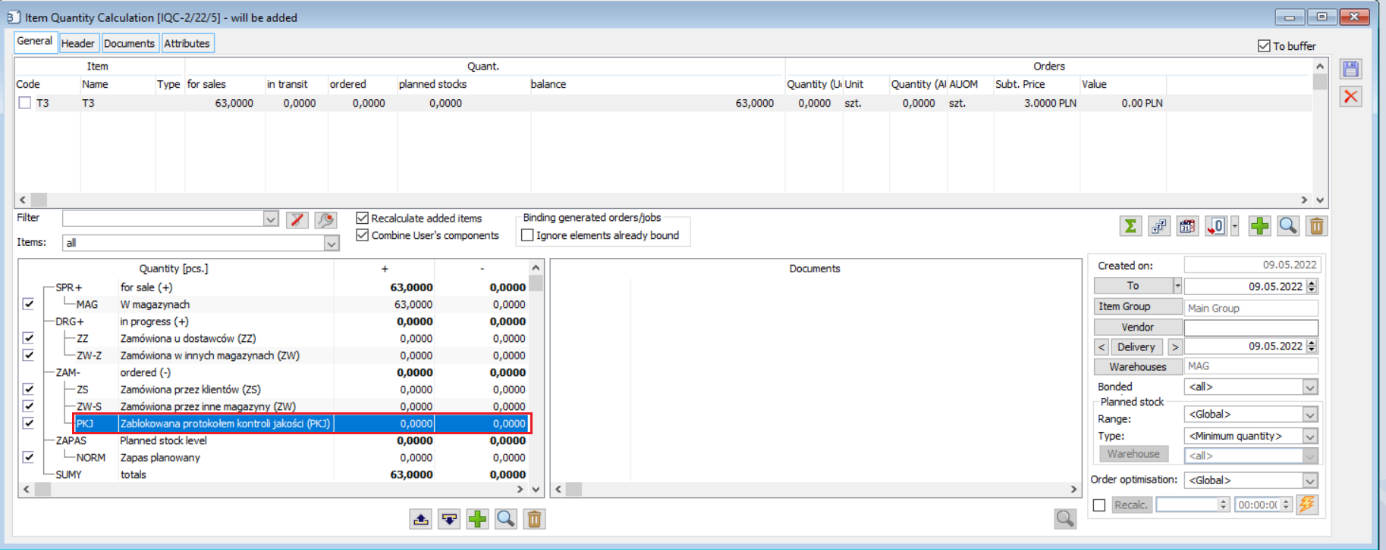 Recognition of blocked quantity in BST