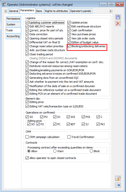 Permission to block / release controlled deliveries