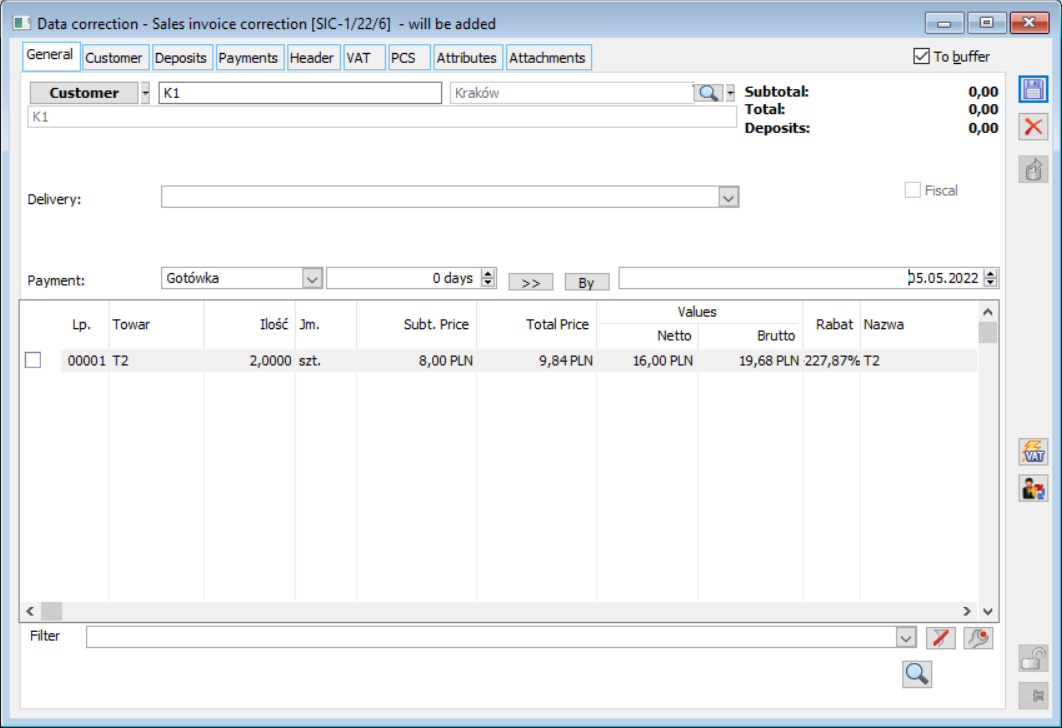 General FSK data corrections tab.