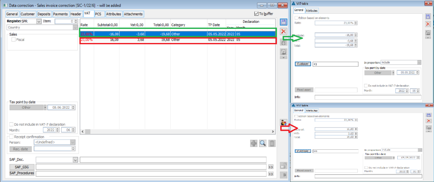 Contractor’s ID on the records of the data correction VAT table.