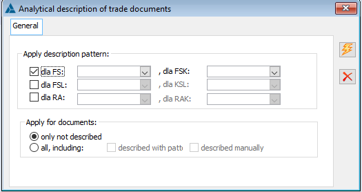 Analytical description of commercial documents, option: according to Description template.