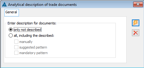 Analytical description of commercial documents, option: Fill in.