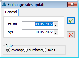 Window: Updating rates, in which the range from which the exchange rate data is to be taken, is indicated.