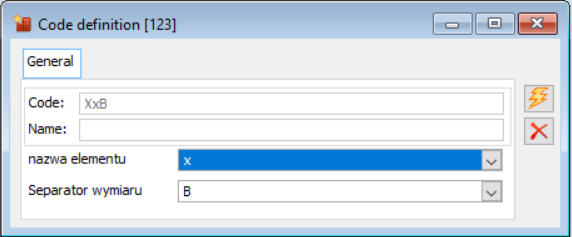 Window of product code elements.