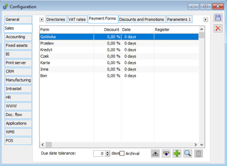 Configuration, Payment Forms tab.