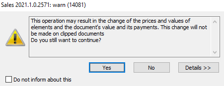 Message indicating changes due to reversal of VAT charging on document with items.