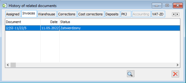 of clipped documents, tab: Invoices.