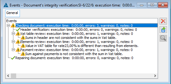 Checking document consistency – information log.