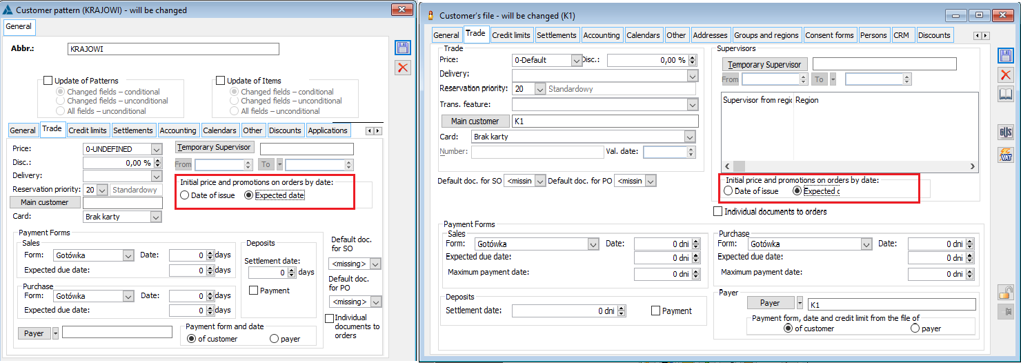 Parameterisation of date type for price/promotion on order on Contractor’s template and Contractor’s card