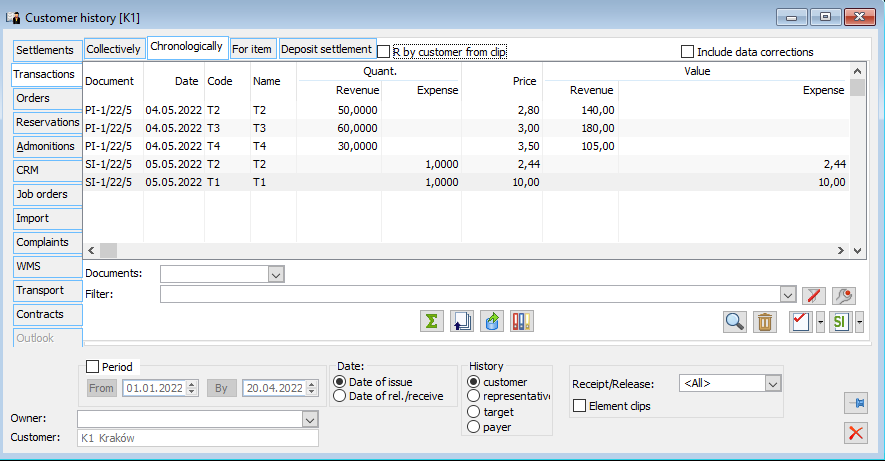 Contractor’s history, tab: Transactions/Chronologically.