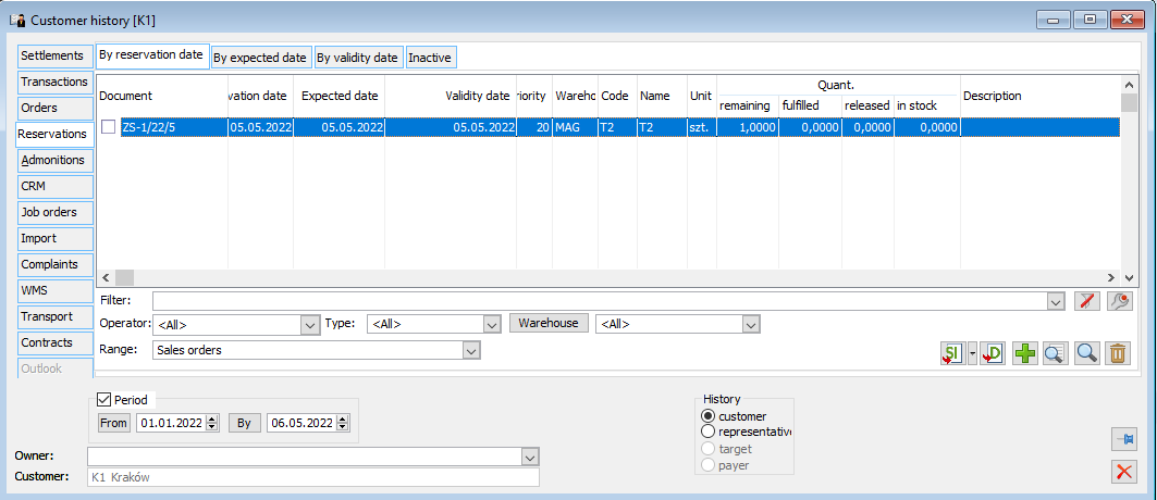 Contractor’s history, tab: Bookings.