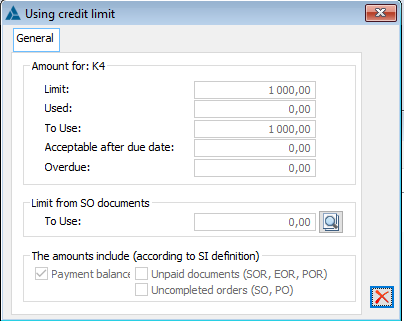 Contractor’s card, tab: Credit limits.