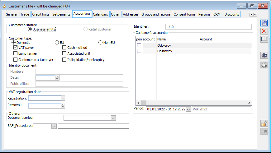 Contractor’s card, tab: Accounting