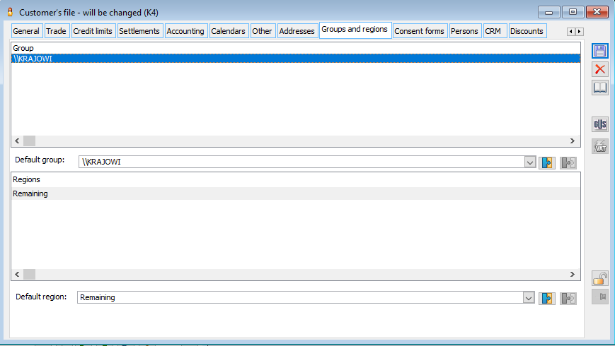 Contractor’s card, Groups and regions tab.