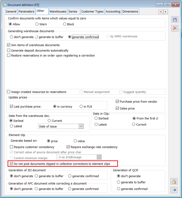 Parameter to exclude a collective correction to (s)FZK from auxiliary PZK posting