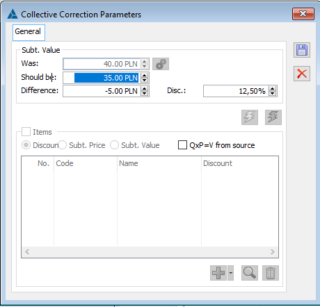 Collective correction parameters form.