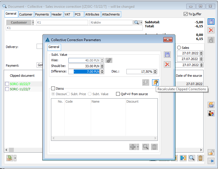 Operation of determining and calculating discount on the basis of simulated turnover on (Z)FSK