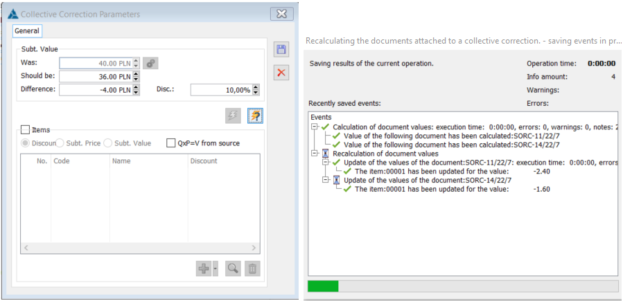 “Recalculate bundled corrections” operation.