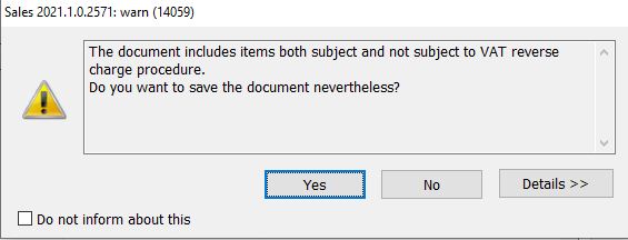 Sales invoice: Warning when approving document no. 1.