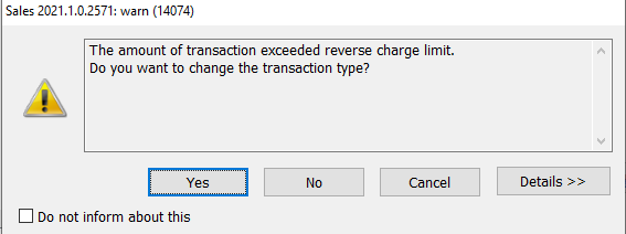 Sales invoice: Warning when approving document no. 4.