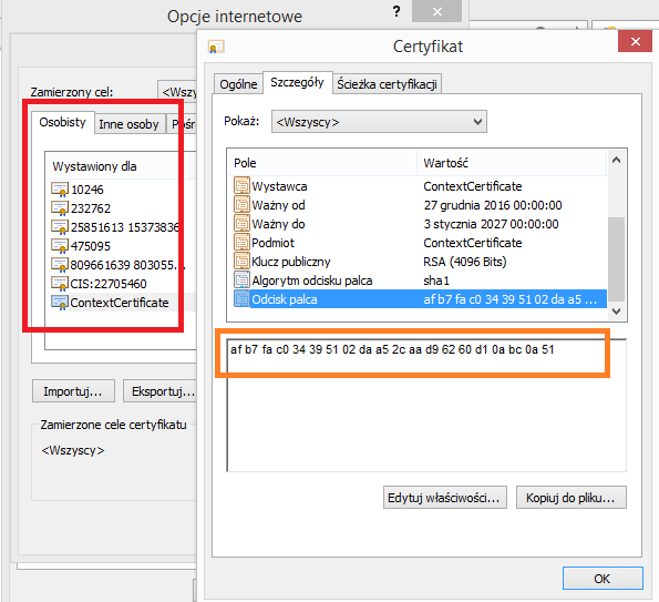 Location of the certificate for SSL connections