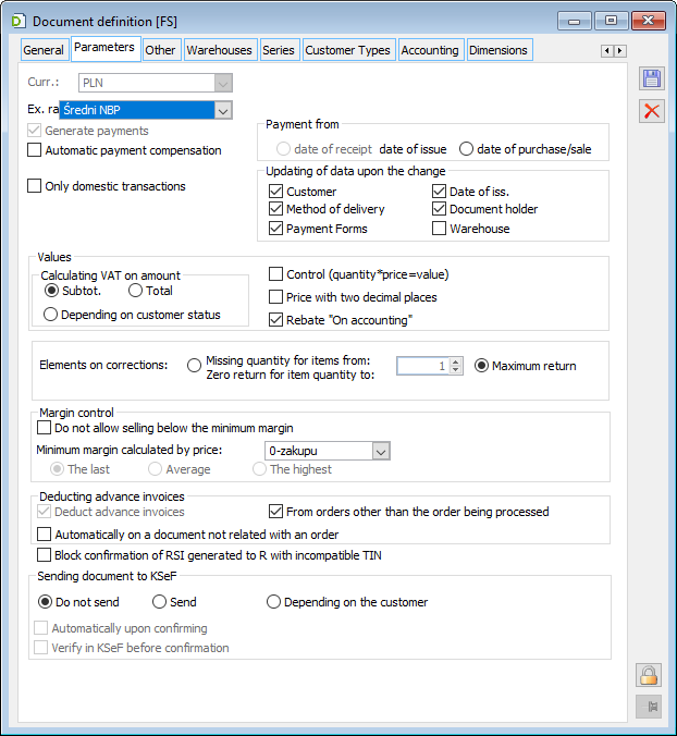 SI definition: parameter for deduction of advance payment invoices from orders other than the one being executed