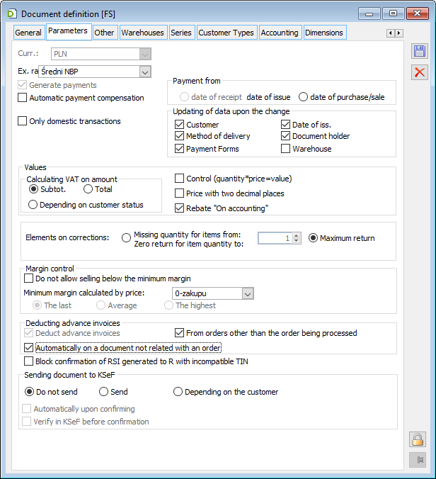 Parameter for automatic deduction of advance payment invoices from SI in case of any transaction with a contractor