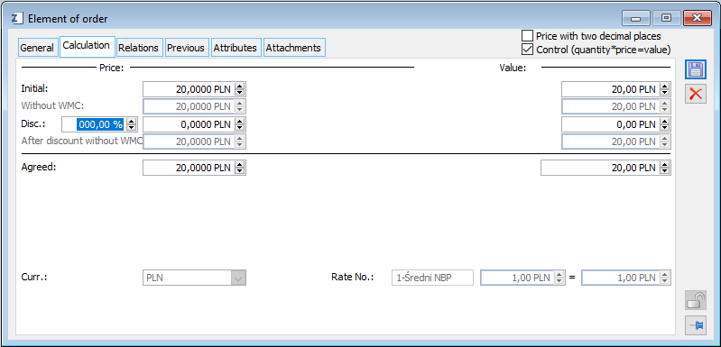 PO item, tab: Calculation.