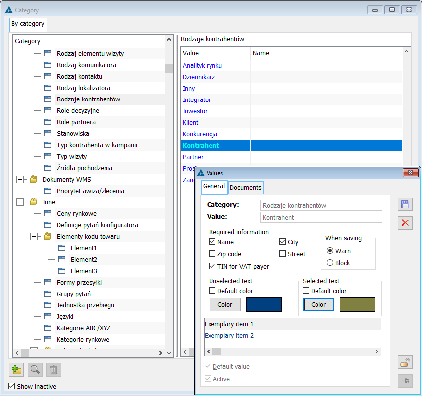 Window: Values for the Types of contractors category