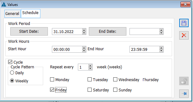 Adding a new XL Work Automated system, Schedule tab