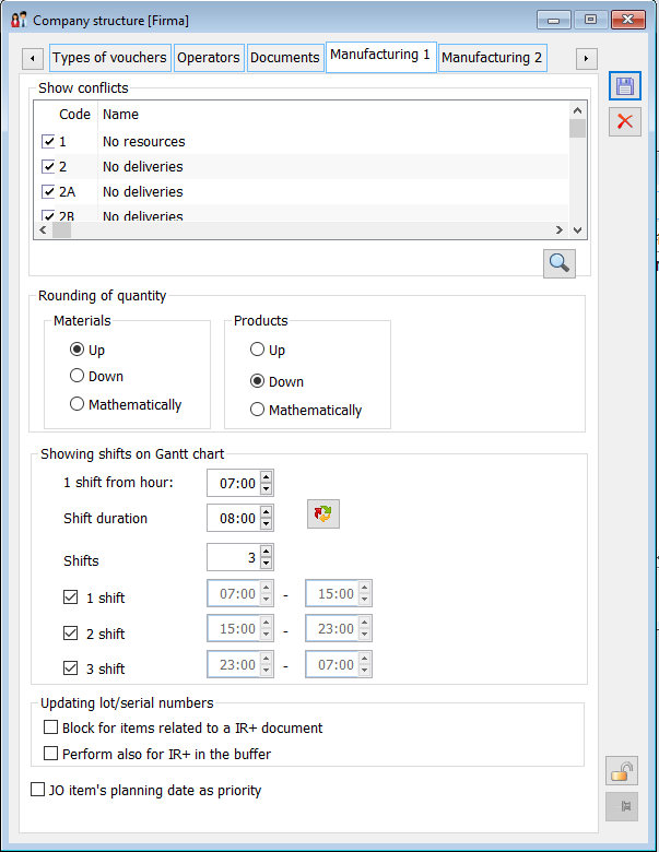 Rights structure edition, tab Production 1