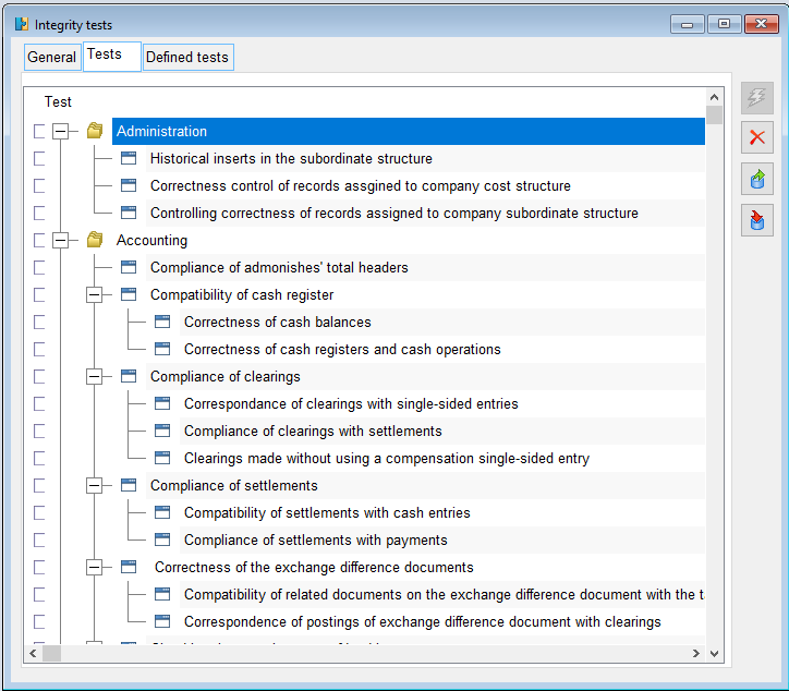 Integrity tests, tab: Tests