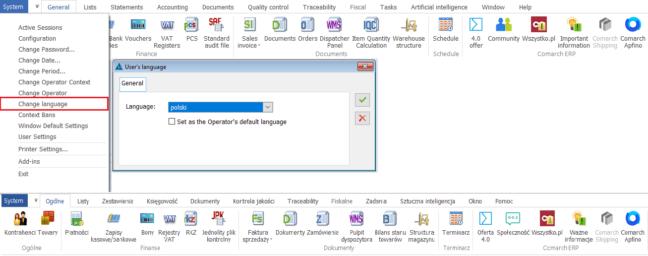 Ribbon translation directly after a language change in a module