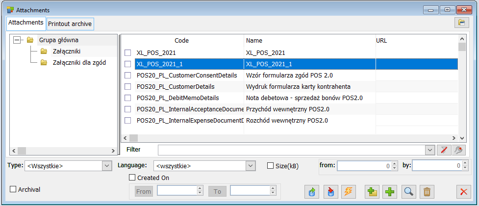 Attachments list, Attachments tab