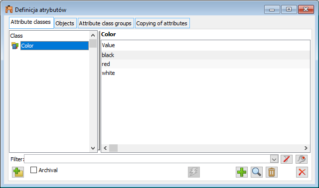 Attributes definition, tab: Attributes classes