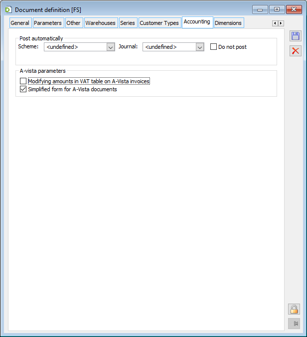 Definition of SI document, tab: Accounting