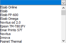 Computer parameters, tab: Fiscal printer 2, available printers models