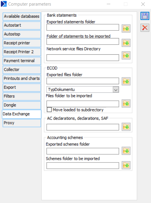 Computer parameters, tab: Data exchange.