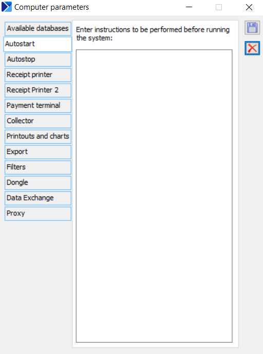 Computer parameters, tab: Autostart