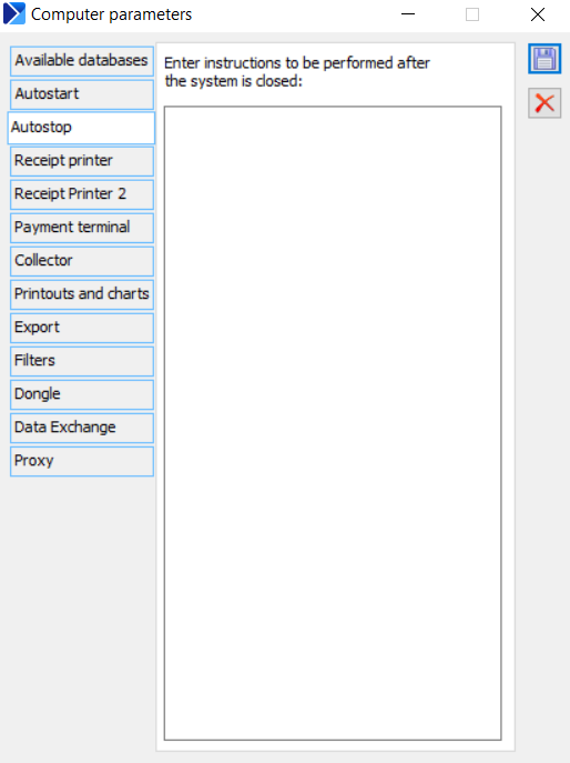 Computer parameters, tab: Autostop