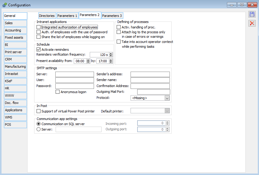 Configuration, tab: General/Parameters 2