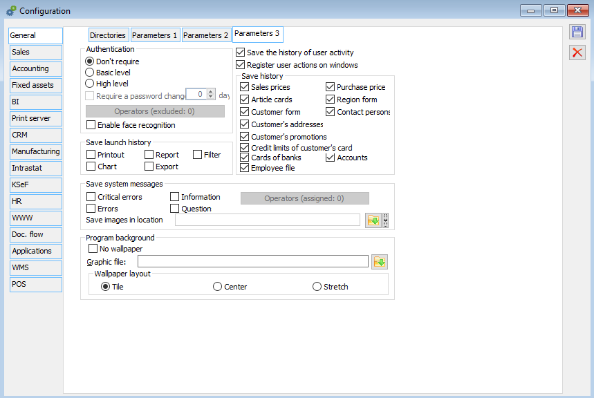 Configuration, tab: General/Parameters 3