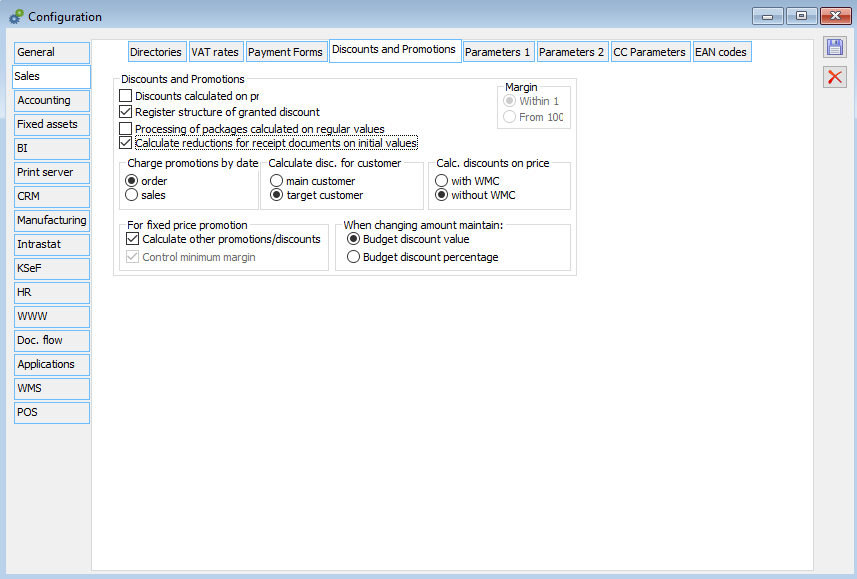 Configuration, tab: Sale/Discounts and promotions