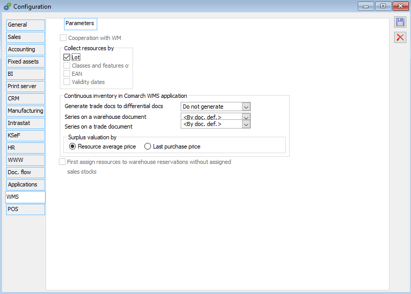 Configuration, tab WMS