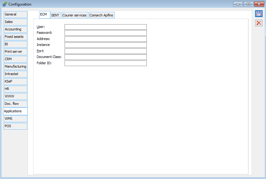 Configuration/Applications, tab ECM